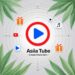 Asiia Tube logo centered with icons for posts, short videos, long videos, and gifting, symbolizing a global content platform