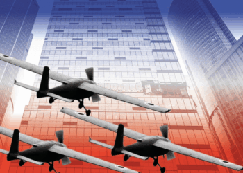 Smoke and fire rising from a Russian oil refinery after Ukrainian drone strike