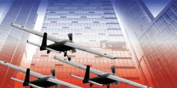 Smoke and fire rising from a Russian oil refinery after Ukrainian drone strike